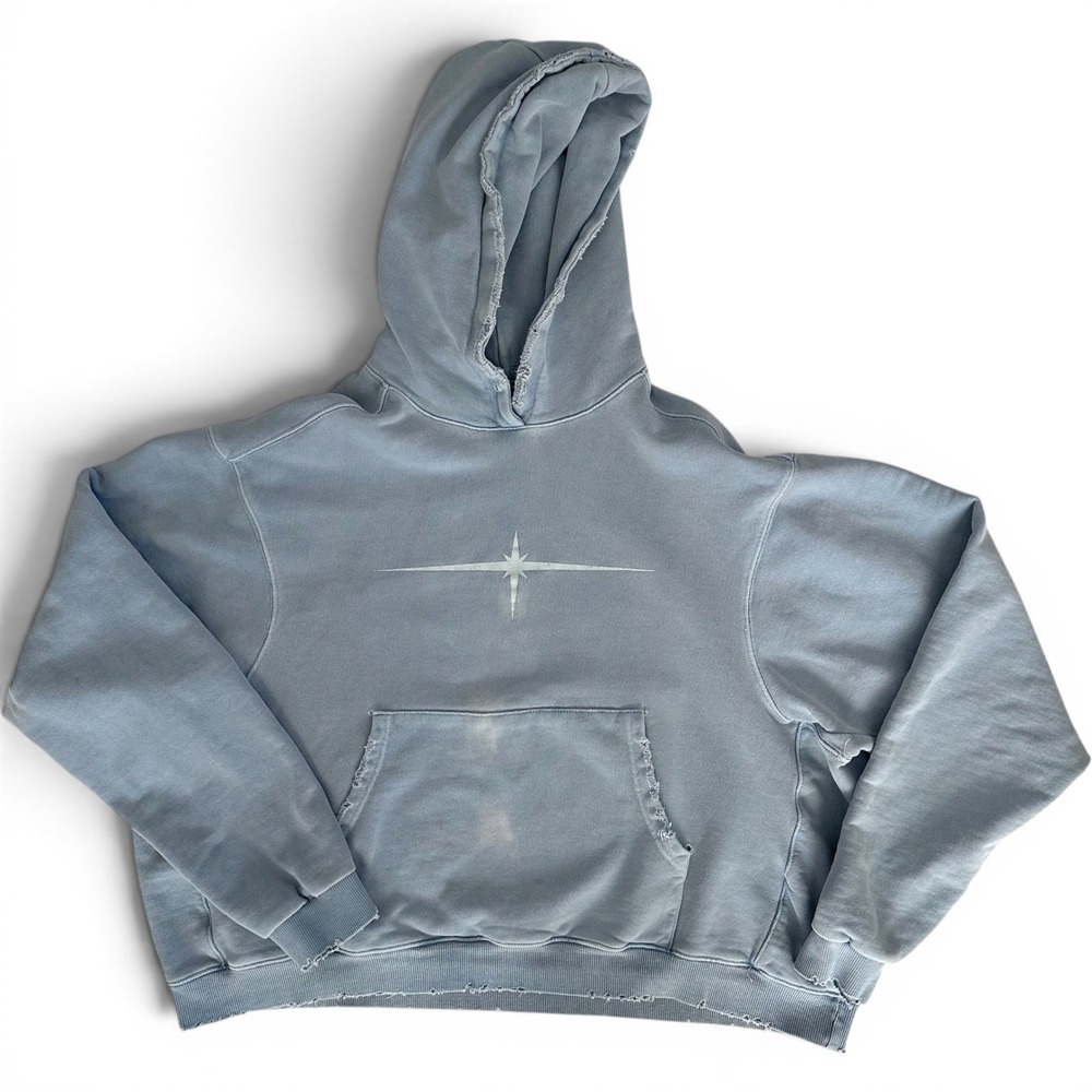 Till Dawn Shop Paradise Fantasy Distressed Hoodie Faded Blue Streetwear Boxy L